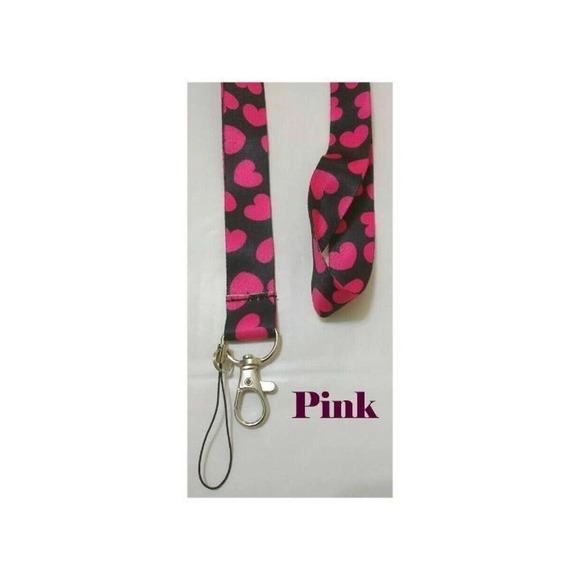 2 Pink multi Heart Love Lanyard ID Badge Holder Safety Clip Keychain Keyring - Picture 2 of 2